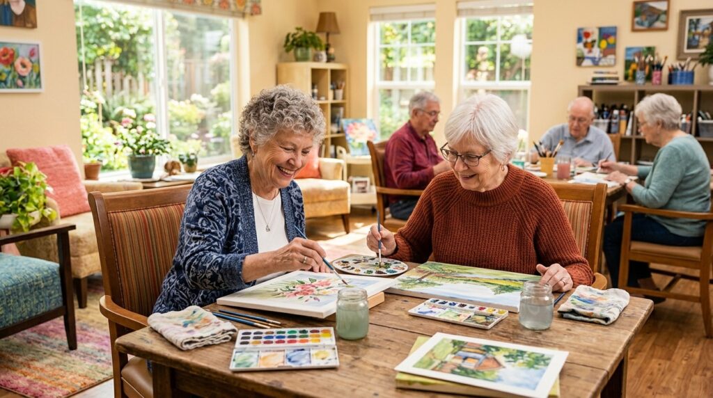 Smiling senior adult enjoying lifestyle amenities at Valora Senior Living of St. Anthony, embracing comfort and independence.